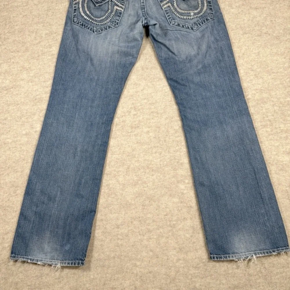 True Religion Straight Leg Jeans Flaps Blue‎ Distressed Mens 33x31 Denim *Read*